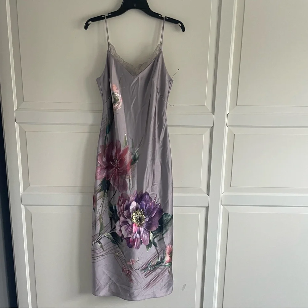 New! Express Floral Satin Gray Lace Midi Dress nwt 30948_2